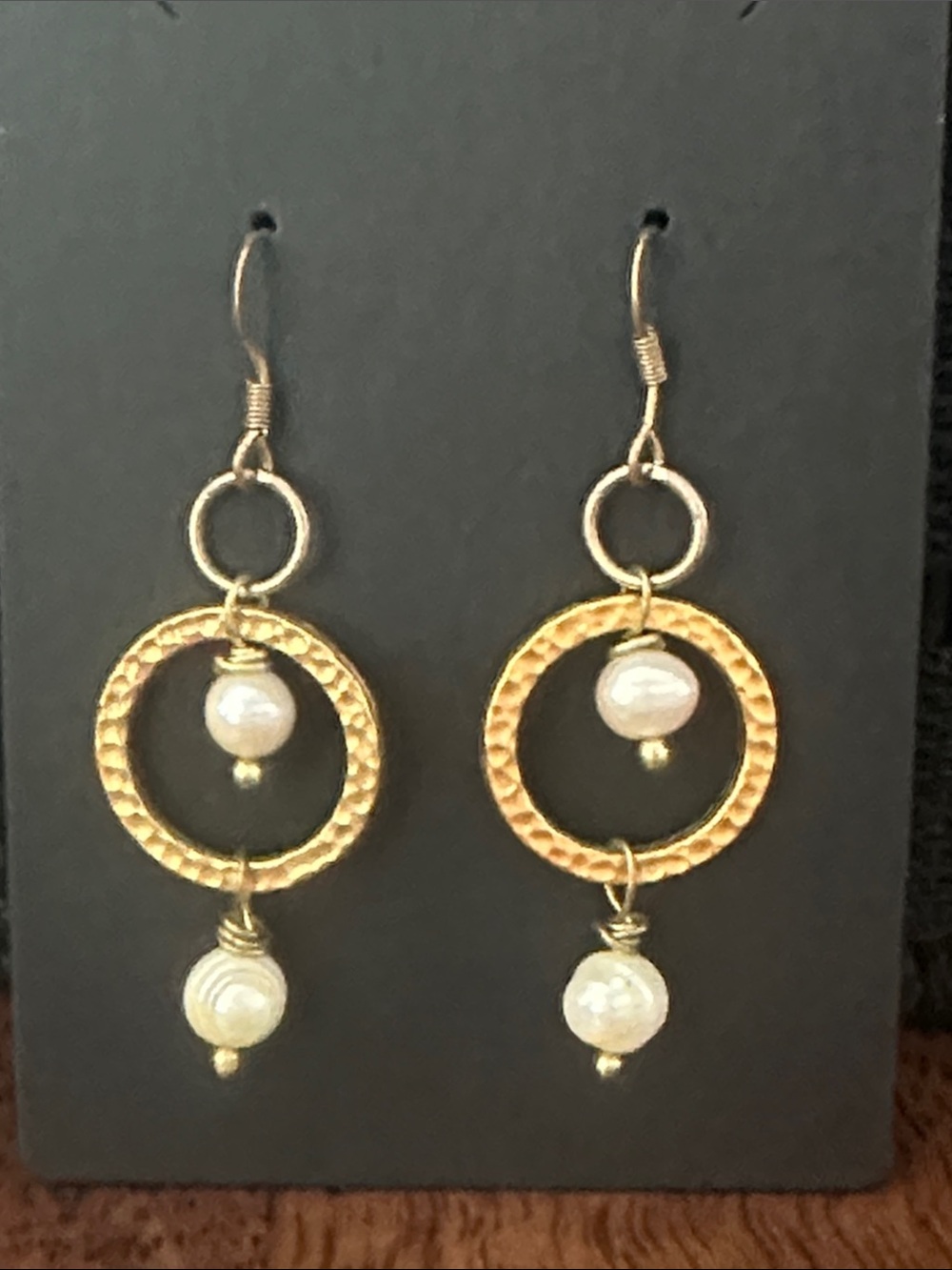 Gold Hoop Drop Earrings with Pearl Accents